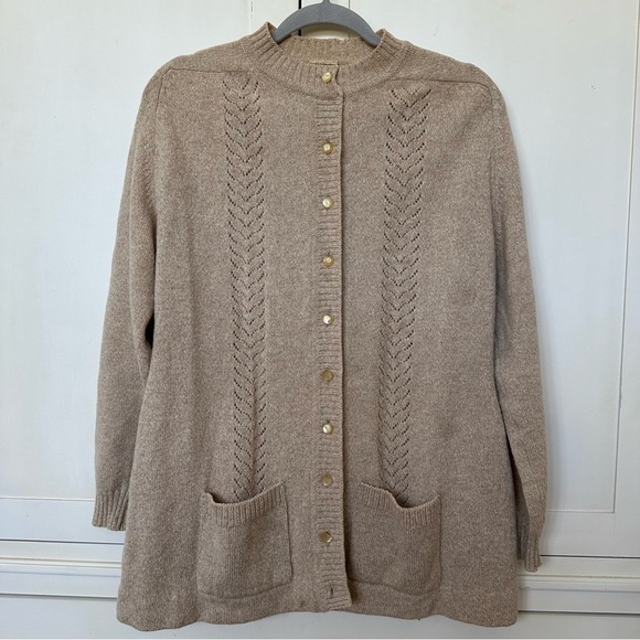St. Michael Women’s Tan Shetland Wool Cardigan Sweater Size 20 Made In Britain - Picture 6 of 7